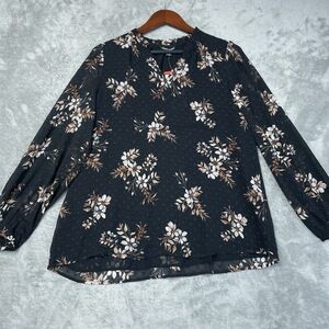 Hilary Radley Women's M Floral Blouse Black H0177